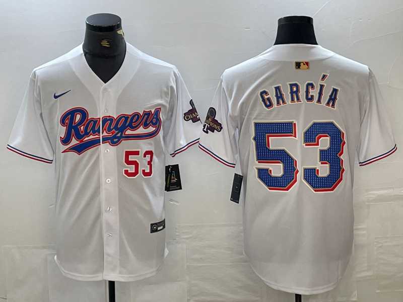 Men's Texas Rangers #53 Adolis Garcia Number White 2023 World Series Champions Cool Base Jersey,We sell and wholesale Men's Texas Rangers #53 Adolis Garcia Number White 2023 World Series Champions Cool Base Jersey on line form chian!